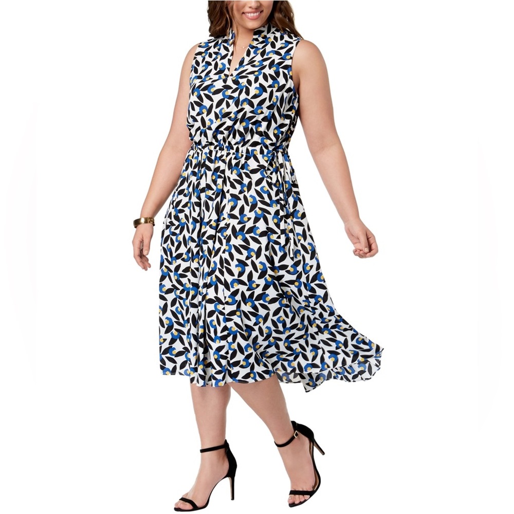 Anne Klein Womens Drawstring Fit Flare Dress Size L